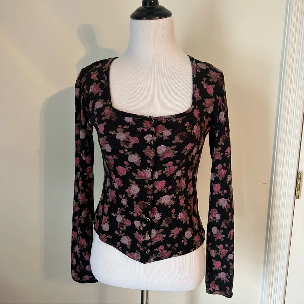 Rouje Jen Black and Pink Floral Top Size 38. - Picture 2 of 5